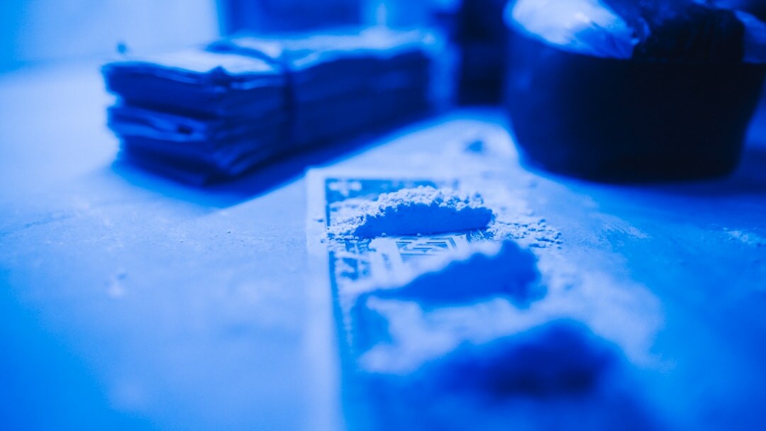 Macro close-up of electronic circuit board with blue LED lights